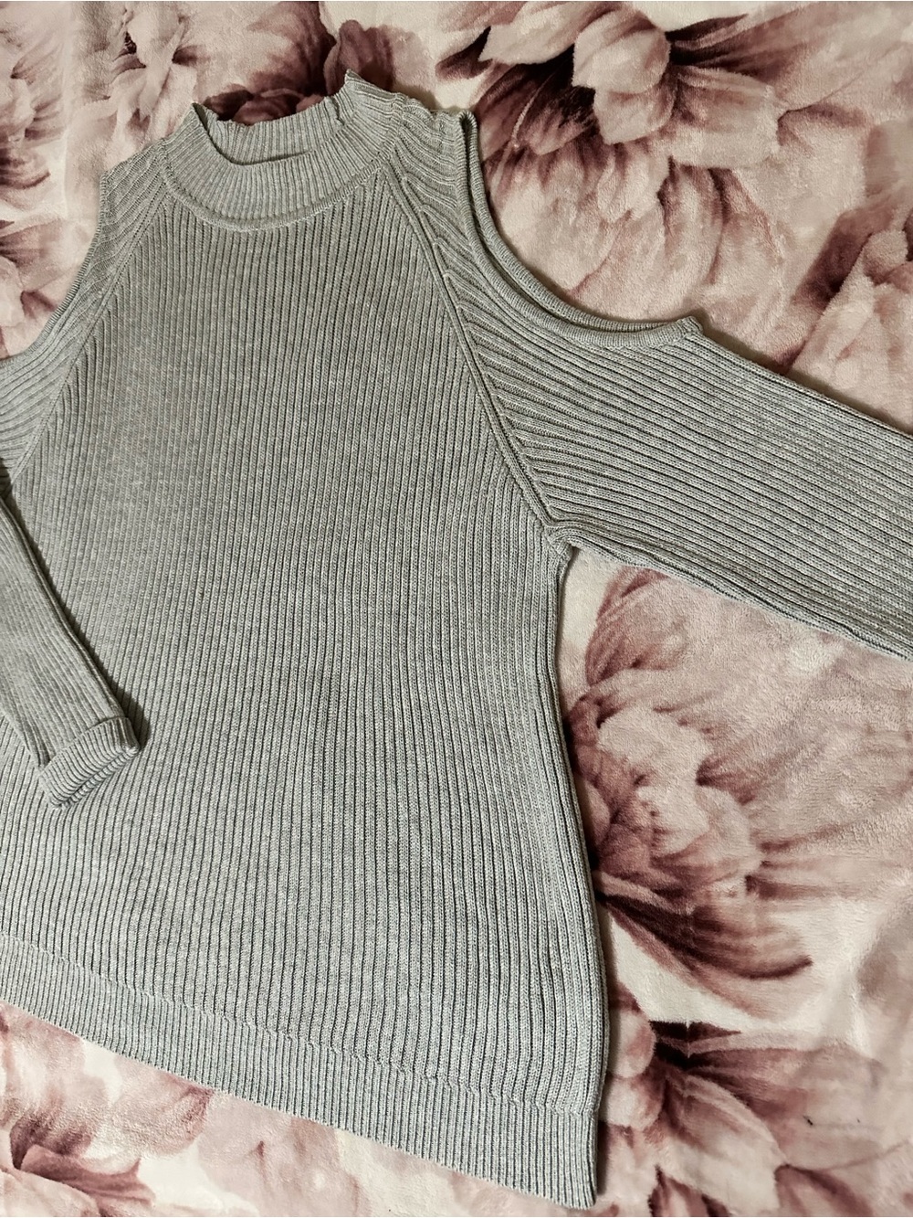 Women’s Grey Open Shoulder Ribbed Sweater